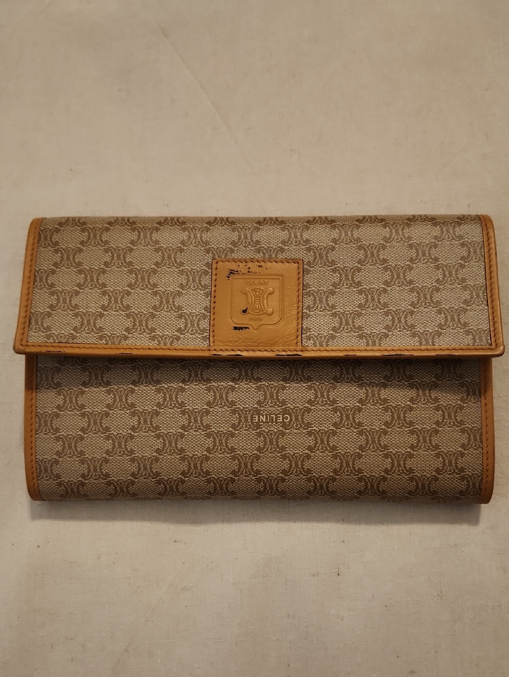 Celine Beige Brown Triomphe Macadam Canvas Long Wallet EUC